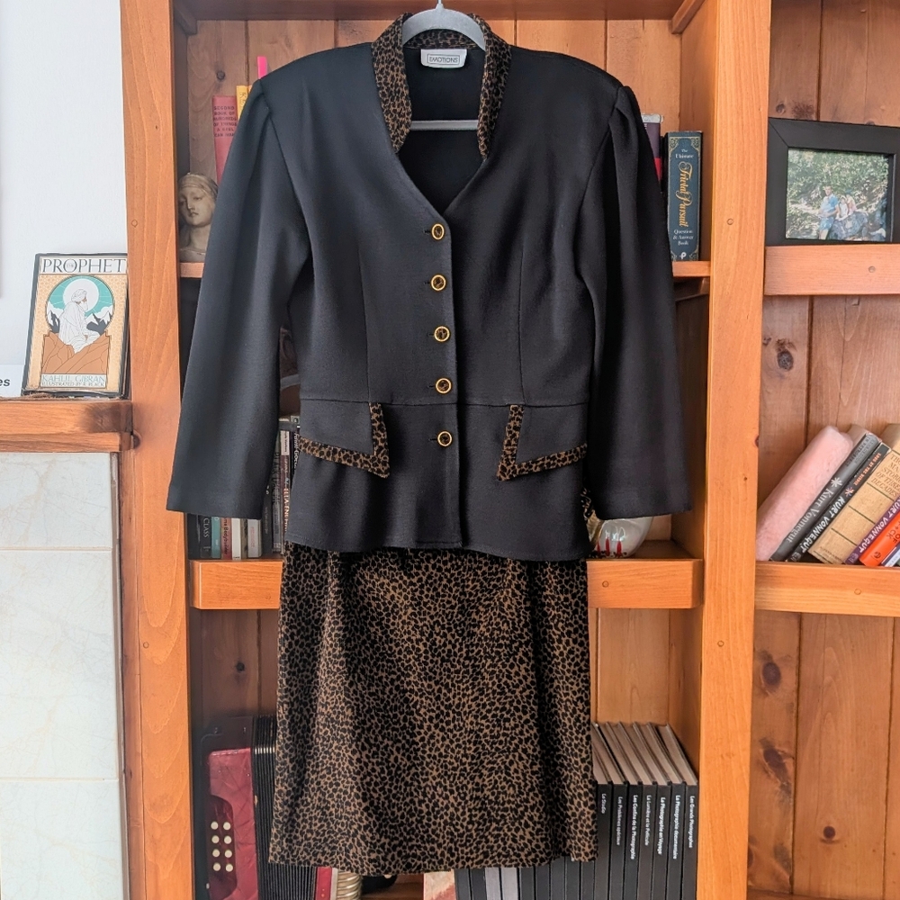 Vintage Black and Leopard Emotions Jacket and Corduroy Skirt Suit